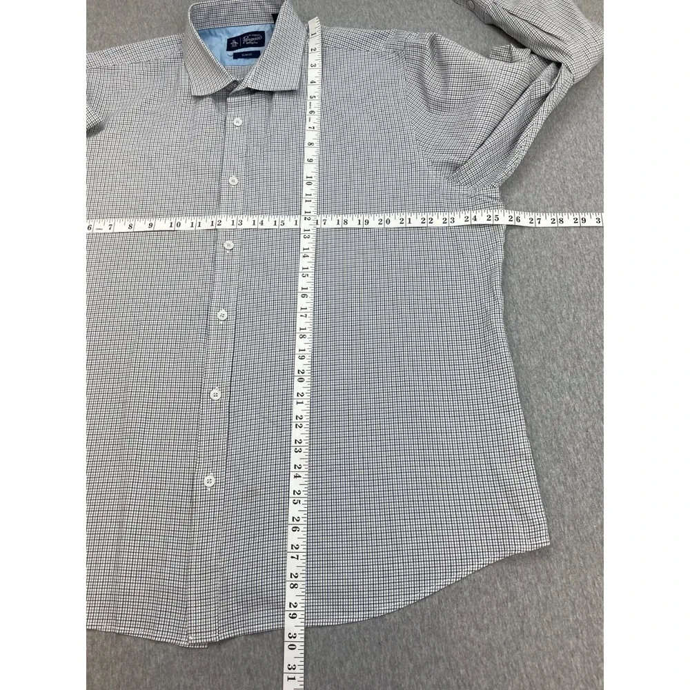 Original Penguin Shirt Mens Micro 17 - 34/35 Check Cotton Blend Slim Button Up